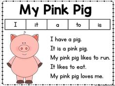 a pink pig worksheet with words and pictures