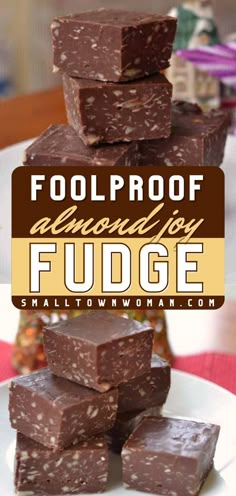 Get ready for an effortless Christmas dessert! Thanks to the microwave this holiday recipe is ready in just 5 minutes. With a combo of chocolate, almonds, and coconut, this Foolproof Almond Joy Fudge is creamy, sweet treat everyone will love! Almond Joy Candy Recipe, Almond Joy Fudge, Booze Fudge, Almond Bark Fudge, School Deserts, Almond Joy Fudge Recipe, Fancy Fudge, Almond Fudge Recipe, Dessert Recipes Thanksgiving