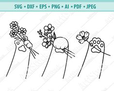 four flowers in different sizes and shapes with the words svg - dxf epsp