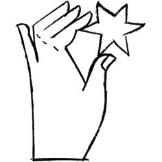 a black and white drawing of a hand holding a star