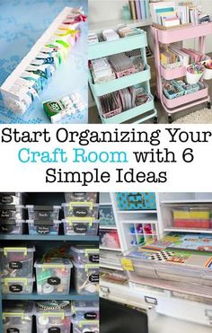 several different types of craft room storage and organization