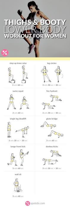 Sculpt your glutes, hips, hamstrings, quads and calves with this lower body workout. A routine designed to give you slim thighs, a rounder booty and legs for days! http://www.spotebi.com/workout-routines/lower-body-workout-thighs-booty-legs/ Workout Thighs, Lower Body Workout For Women, Thighs Workout, Workout For Women, Workout Youtube