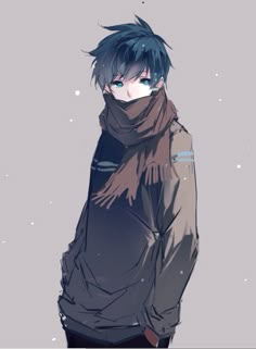 an anime character with black hair wearing a scarf, and the caption is in spanish