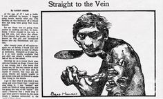 an old newspaper article with a drawing of a man eating something out of a spoon