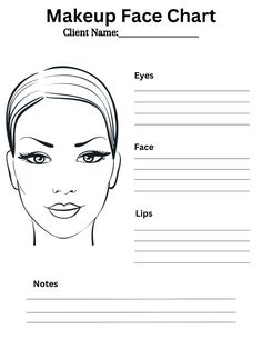 Great tool to have as a professional Makeup Artist. Print out and take to your trial. Swatch colors and write down what products that were used, so when the day comes, you will remember exactly what was performed on said client. Room Esthetics, Esthetics Business, Makeup Practice, Makeup Memes, Face Charts, Makeup Artist Kit, Green Fig, Artist Tips, Makeup Artist Tips