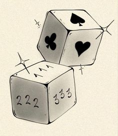 two dices with numbers and hearts on them