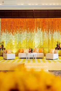 orange, yellow, white, vibrant decor, haldi decor inspiration, floral backdrop, stage backdrop, wedding curator, haldi inspiration Home Made Decor Ideas, Haldi Decor Ideas, Oil Lamp Decor, Small Wedding Decor, Engagement Stage Decoration, Haldi Decor, Diy Floral Decor, Wedding Hall Decorations