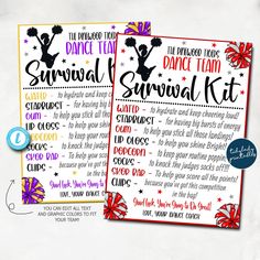 two printable cheerleaders survival kit for the holidays and christmas season, with text