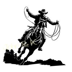 a cowboy riding on the back of a horse with a lasso in his hand