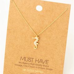 18k Gold Sea Horse Pendant Necklace. 16 Inch Chain. Faceted Glass Bead Necklace, Chain Ring Gold, Brighton Earrings, Seahorse Necklace, Engagement Necklaces, Baublebar Earrings, Horse Pendant, Petite Ring, Seahorse Pendant