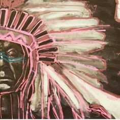 an image of a native american man with pink paint on his face and headdress