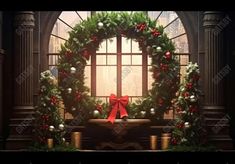 Christmas Window Wreath Photography Backdrop - Gatsby Backdrop Christmas Window Wreath, Christmas Wreath Indoor, Christmas Wreath Photo, Wreath Photography, Christmas Wreaths Indoor, Christmas Wreaths For Windows, Creative Christmas Decorations, Joy Decorations, The Nightmare Before Christmas Decorations