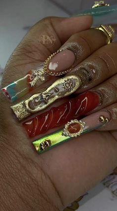 Acrylic Nails Dramatic, Scorpio Nails Designs, Hard Nails, Drip Nails, Colored Acrylic Nails, Her Nails, Dope Nail Designs, Exotic Nails