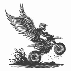 a black and white drawing of a person on a dirt bike flying through the air