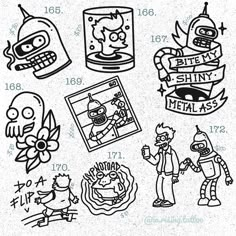 the simpsons characters are depicted in this coloring book, with numbers and symbols on them