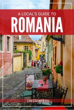 the cover of a local's guide to romania, with tables and chairs in an alleyway