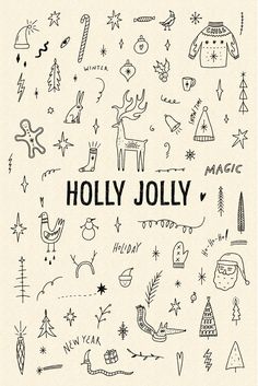 holly jolly christmas card with hand drawn doodles