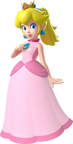 the princess in her pink dress is holding a blue object and looking at the camera