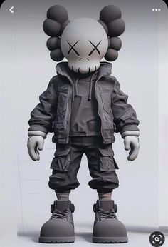 a cartoon character is standing in front of a white background and wearing black shoes, an all - grey outfit with ears on his head