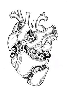 a black and white drawing of a heart