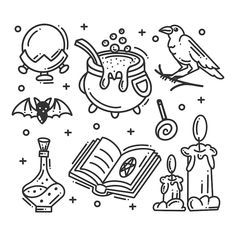 an image of halloween items in black and white