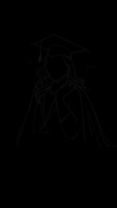 a black and white line drawing of a girl in graduation gown holding her cap over her shoulder