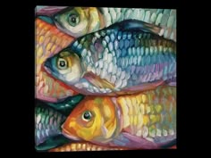 an oil painting of colorful fish on canvas