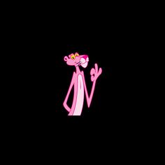 the pink cat is waving at someone in the dark