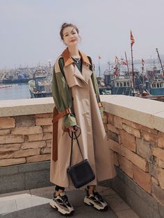 Womens Fall Coats, Women's Trench Coat, Plaid Trench Coat, Outfit Korean Style, Women's Windbreaker, Outfit Korean, Suit Collar, Spring Clothing, Retro Jacket