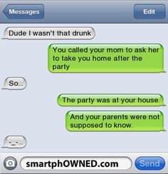 two texts that are in the same language, one is asking to her boyfriend and the other says he's drunk