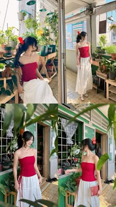 Red Top Outfit, Long White Skirt, Red And White Outfits, Female Clothes Outfits, White Skirt Outfits, Simple Style Outfits, White Long Skirt, Long Skirt Outfits