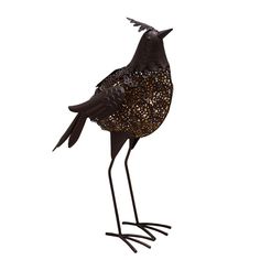 a metal bird standing on one leg