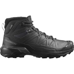 the sallow mid hiking boot is black and has laces on the outstep