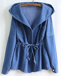 Casual Trench Coat, Denim Trench Coat, Hooded Denim Jacket, Blue Long Sleeve, Denim Coat, Women's Summer Fashion, Denim Top, Stylish Dresses, Look Fashion