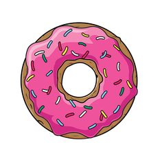 a donut with pink icing and sprinkles is shown on a gray background