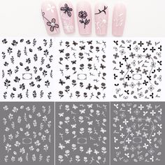 PRICES MAY VARY. Classic flower leaf nail art decals of 3 different designs Classic black and white colors match well with any gel colors and polish colors Use alone, or stack the patterns freely or trim to custom size, or match with other nail art supplies, just design your own nail art as you like Nail polish sticker is not easily torn when getting it from the sheet Use tweezers to get the sticker off the sheet gently Suitable holiday gifts for women and girls or for personal use Classic semi Leaf Nail Art, Acrylic Nails Designs, Black And White Nail Art, Nail Decor, Nail Effects, Butterfly Nail Art, Nail Stickers Decals, Nail Polish Stickers, Leaf Flower