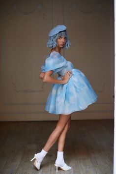 Head in the Clouds Puff Dress – Selkie Cloud Dress Aesthetic, Cloud Inspired Dress, Blue Selkie Dress, Cloud Inspired Outfits, Cloud Dress Drawing, Puffy Dress Photoshoot, Blue Puff Dress, Poufy Dress, Cloud Outfit