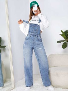 Overall For Women, Shein Overalls, Jean Overall Dress Outfit, Denim Jumpsuits For Women, Jean Jumpsuit Outfit, Jean Overall Outfits, Cute Overall Outfits, Denim Overalls Outfit, Hijab Outfit Summer