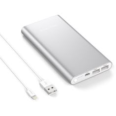 an external power bank with two usb cables connected to it