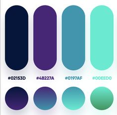 the different shades of blue and purple are shown in this graphic design guide, with text below