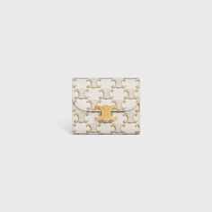 Small Triomphe Wallet in Triomphe Canvas - White/Tan | CELINE Bridal Logo, Leather Street Style, Fragrance Bottle, Fragrance Samples, Celine Wallet, Luxury Wallet, Fold Wallet, Luggage Accessories, Small Wallet