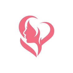 the silhouette of a woman's head with long hair in a pink heart shape