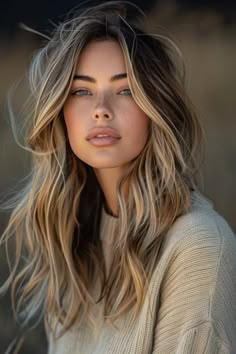 Blonde Brunette Hair Color Ideas, Summer Money Piece Hair, Summer Balyage Long Hair Brunettes, Summer Hair Color Brunette, Sunny Brunette, Women’s Haircut Ideas, Dark Brunette To Blonde Balayage Hair, Summer Hair Balayage, Caramel And Honey Highlights Brown Hair