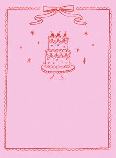 a pink card with a cake on it