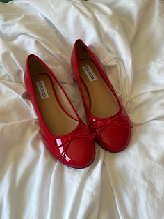 Cherry Red Ballet Flats, Repetto Red Flats, Red Satin Ballet Flats, Red Shoes Coquette, Luxury Red Elegant Ballet Flats, Red Ballet Flats, Adidas Shoes Women, Stunning Shoes, Girly Shoes