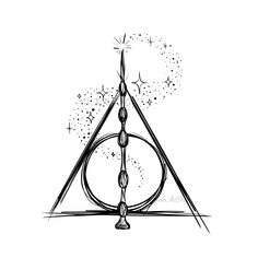 the deathly hall symbol is drawn in black ink with stars coming out of it