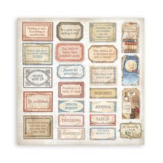 a variety of labels and stickers on a white background with the words, phrases, and