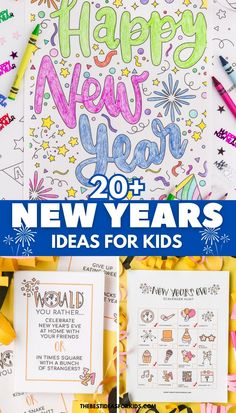 new year coloring pages for kids with the words happy new year and fireworks on them