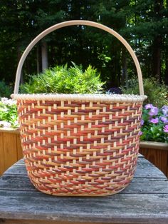 a basket sitting on top of a wooden table