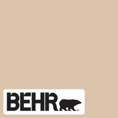 the behr logo is shown in black and white on a beige background with an orange border